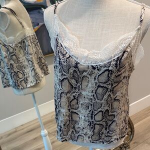SHEIN Snake Print Cami with Lace Trim